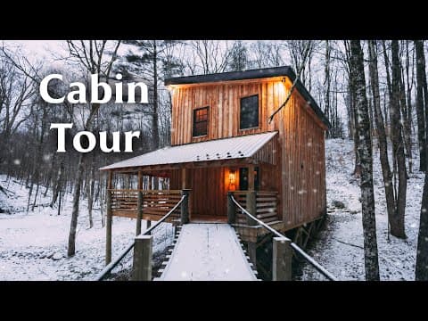 Snowy Modern Cabin w/80ft Long Cable Bridge! // Airbnb Cabin Tour!